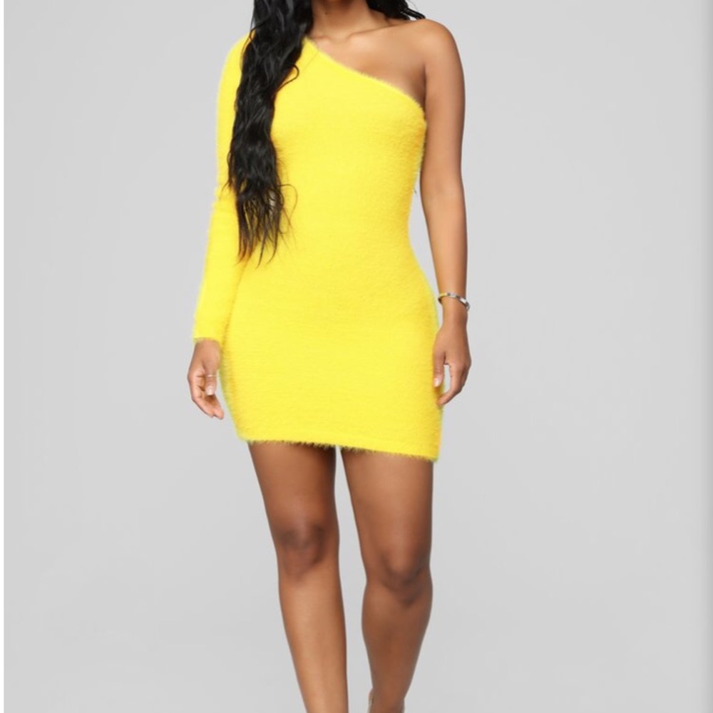 Yellow fuzzy fashion nova dress